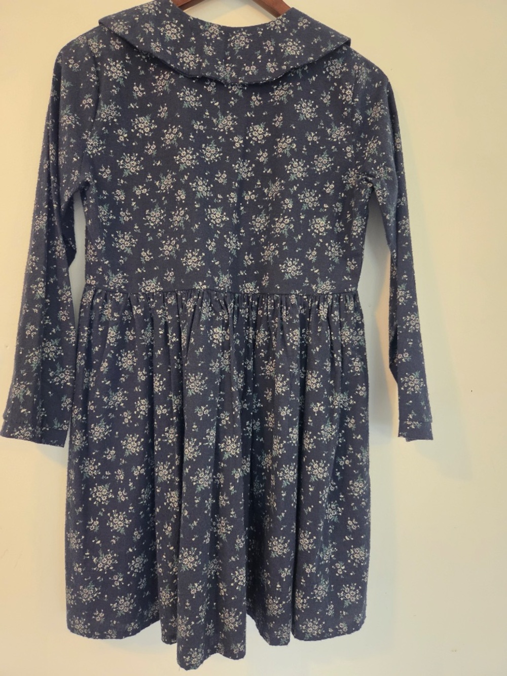 Navy/white floral dress S/M Peter Pan collar button down bodice cottage core - Picture 8 of 10